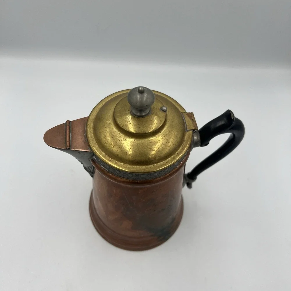 Vintage Copper And Brass‎ Revere Ware Tea Kettle Wood Handle Double Circle